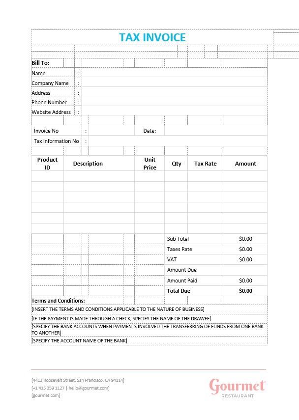Sample Tax Invoice Template PSD template